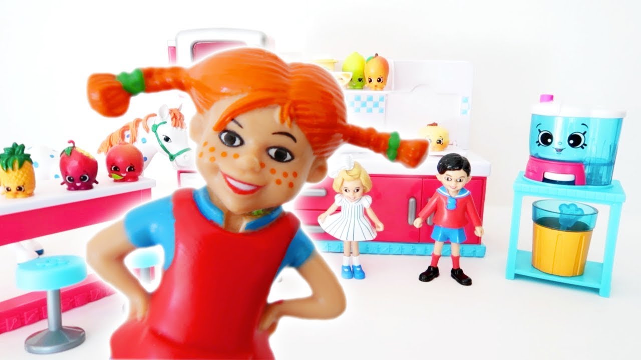 Pippi Långstrump gör juice och roliga bullar med Tommy och Annika - Lek och lär barnprogram