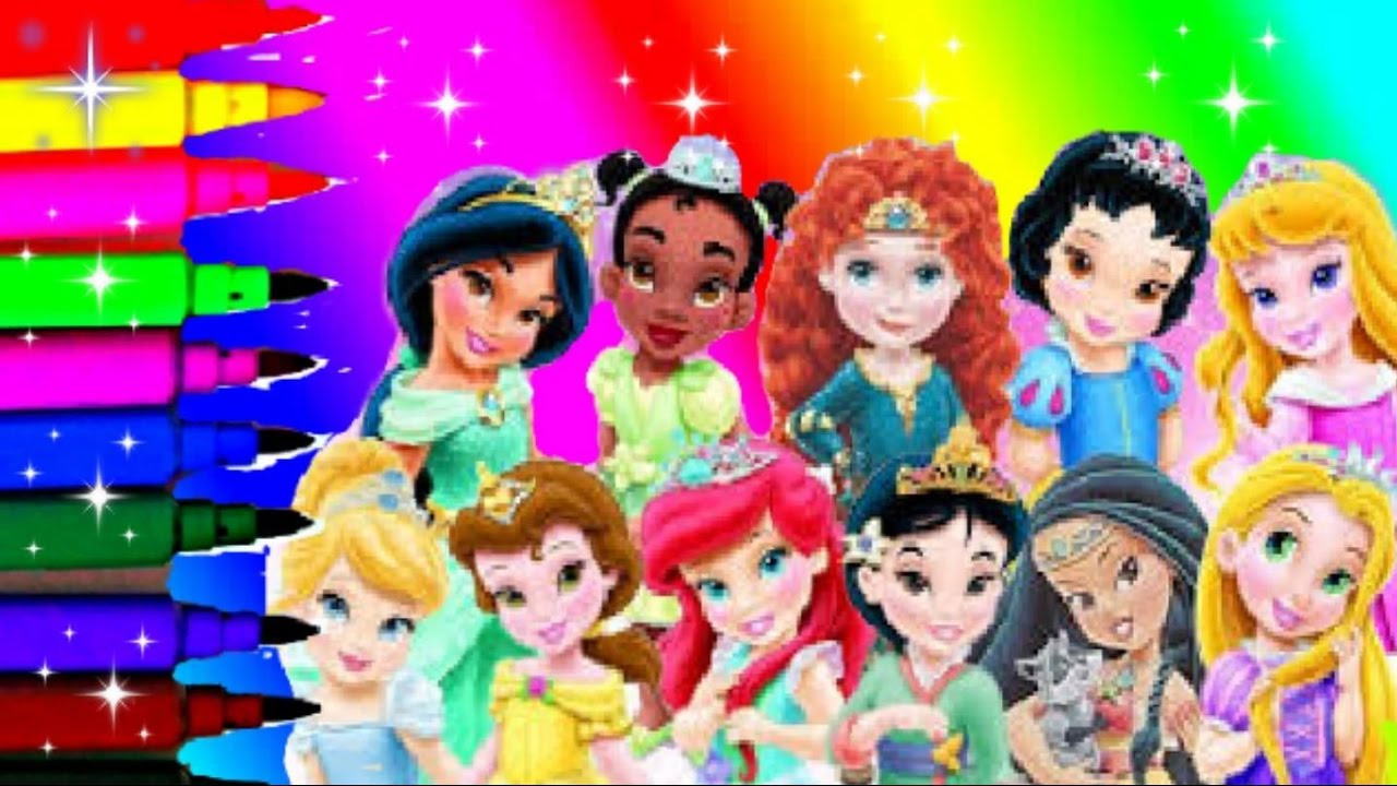 Baby Disney Princess Coloring Book Pages Tiana Mulan Belle Ariel Jasmine Beauty Aurora SWhite Merida