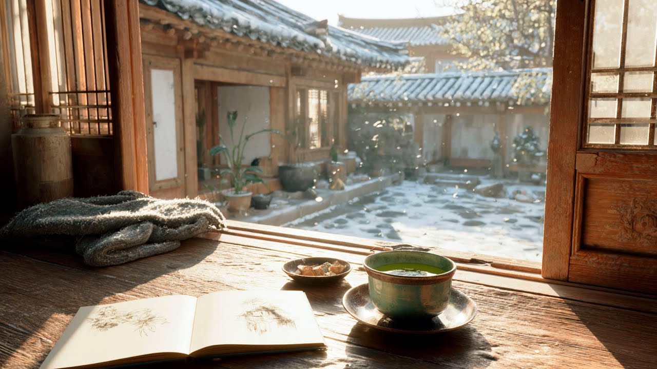 Winter Piano Music 🍵 Quiet Seoul Hanok Morning for Study & Reflection