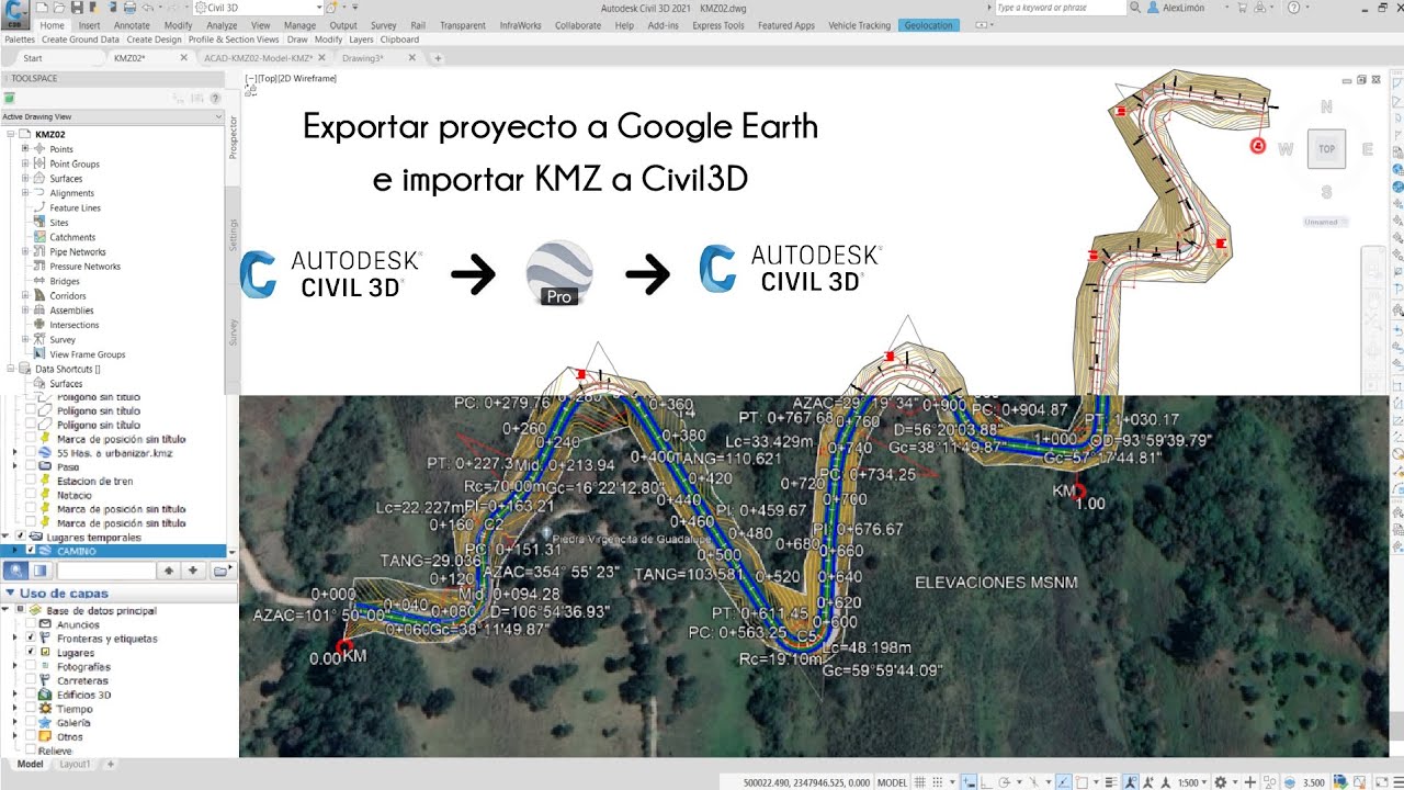 Exportar proyecto de Civil3D a Google Earth e importar KMZ a Civil3D