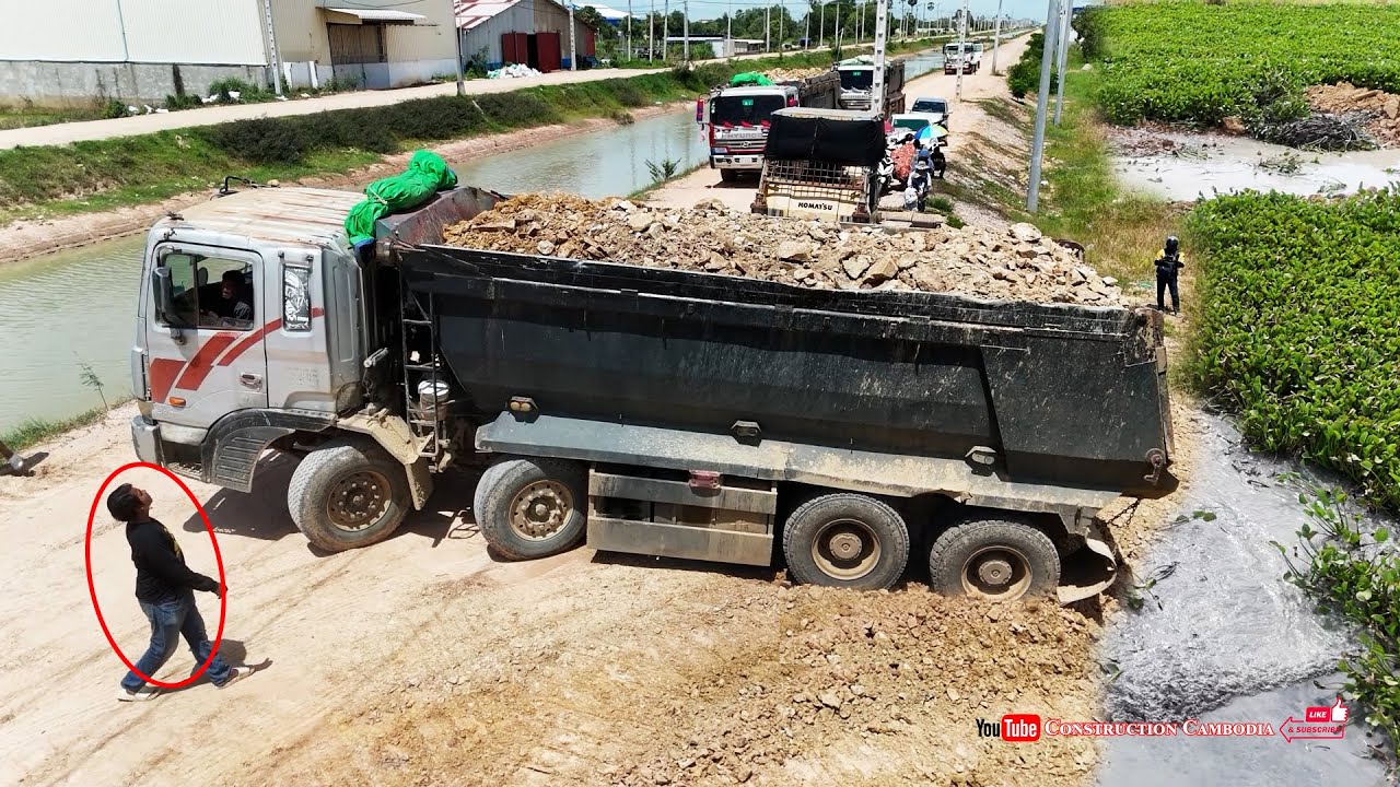 Wow! Land Fill Form Build New Foundation By Massive Dump Truck Dumping Dirt & Dozer Skills Pushing