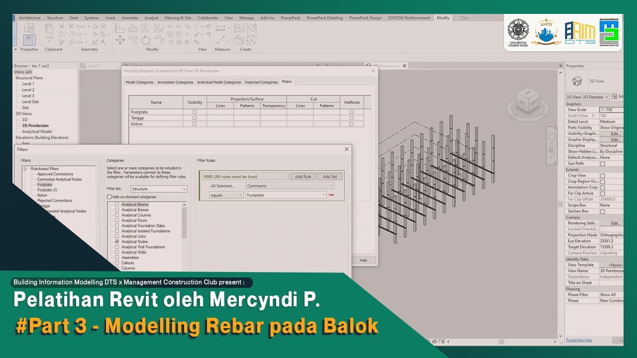 Part 3 - Modelling Rebar pada Balok | Pelatihan Revit BIM x MCC | Tutor Oleh Mercyndi P.