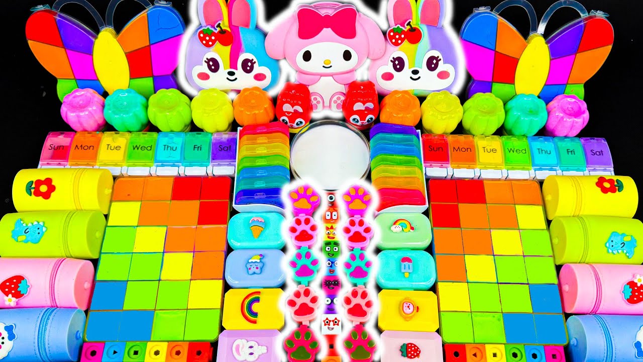 Slime ASMR🌈 Mixing Rainbow My Melody Kitty Slime with Clay, Glitter| Mixing Random Into Glossy Slime