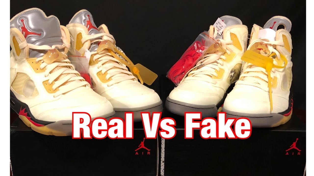 Air Jordan 5 Off-White Sail Real Vs Fake . This is a scary good fake 👀🤯🤯