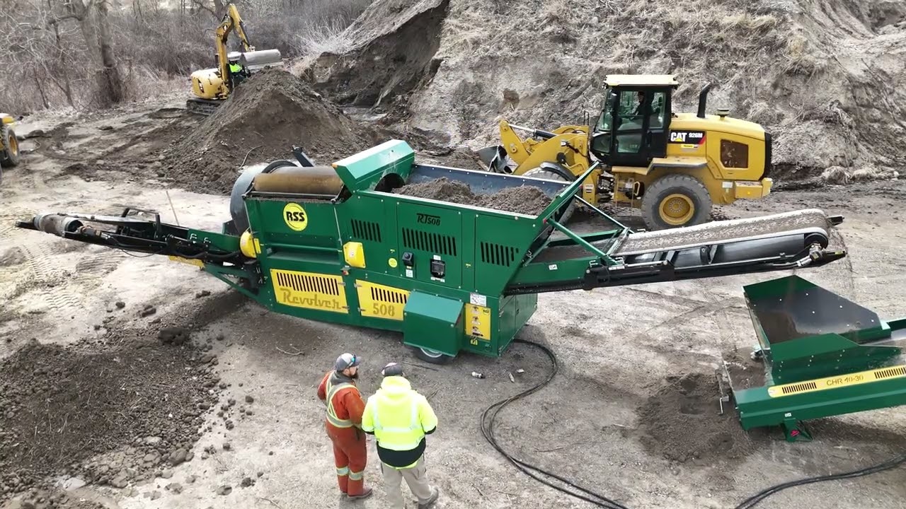 Revolver RT508 and 40' Radial Stacker screening topsoil for Oakland County, Michigan