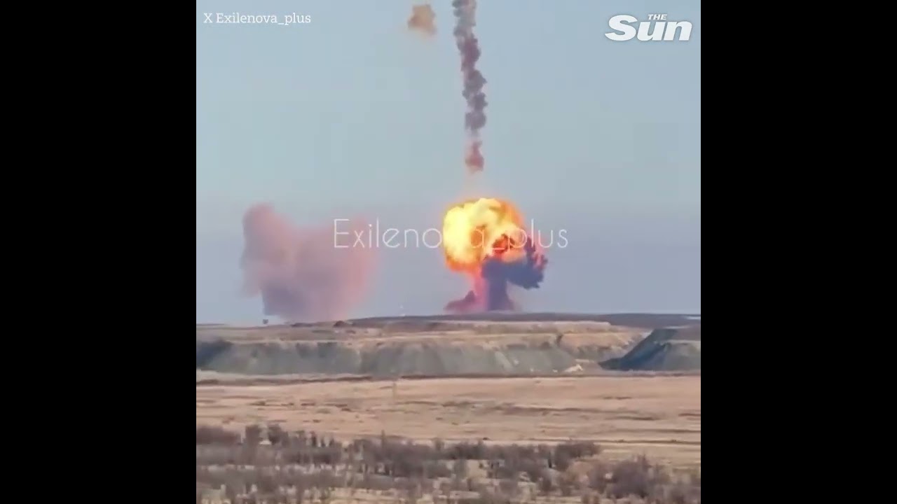 Moment Russian missile test goes horribly wrong as rocket flips and crashes in huge explosion
