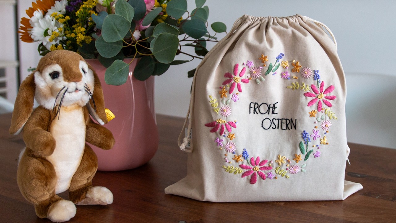 FROHE OSTERN 🌸 Osterbeutel mit Blumenkranz | Stickanleitung & Tipps | Sticken lernen | SALTYSEA