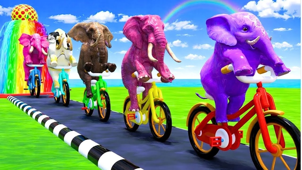 Paint Animals Mammoths and Elephants Size Comparison Fountain Crossing Animal Game 3D Fountain