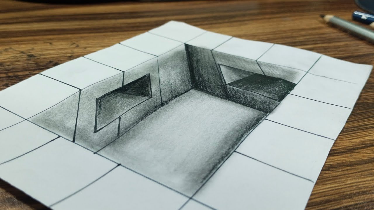 3d tunnel drawing on paper step by step