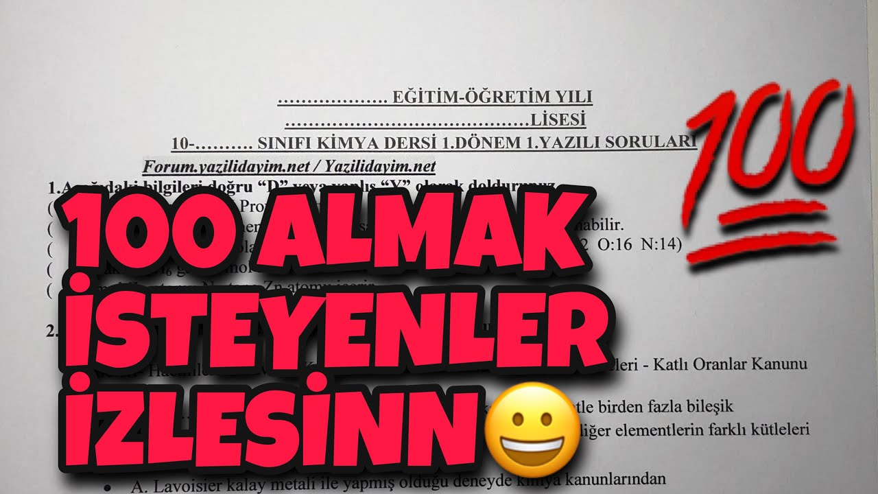 10.Sınıf Kimya 1.Dönem 1.Yazılı