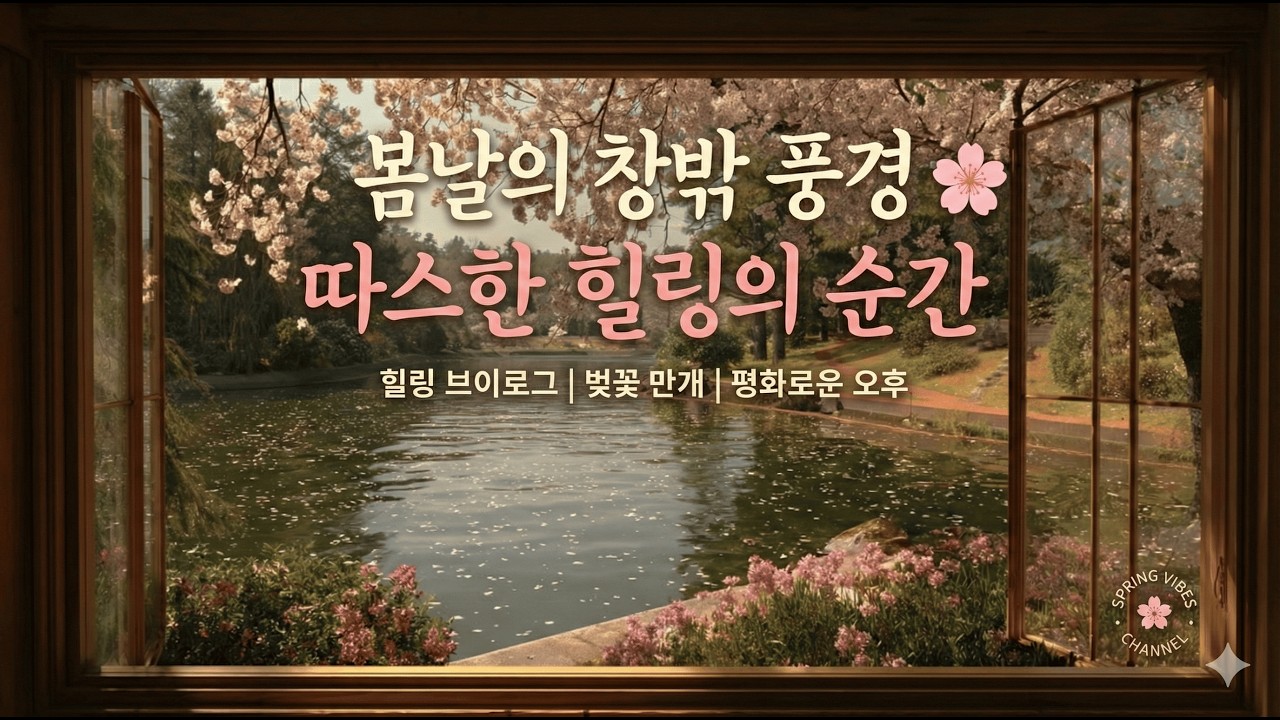 봄날의 창밖 풍경 🌸 따스한 햇살과 흩날리는 벚꽃 아래 힐링 타임
