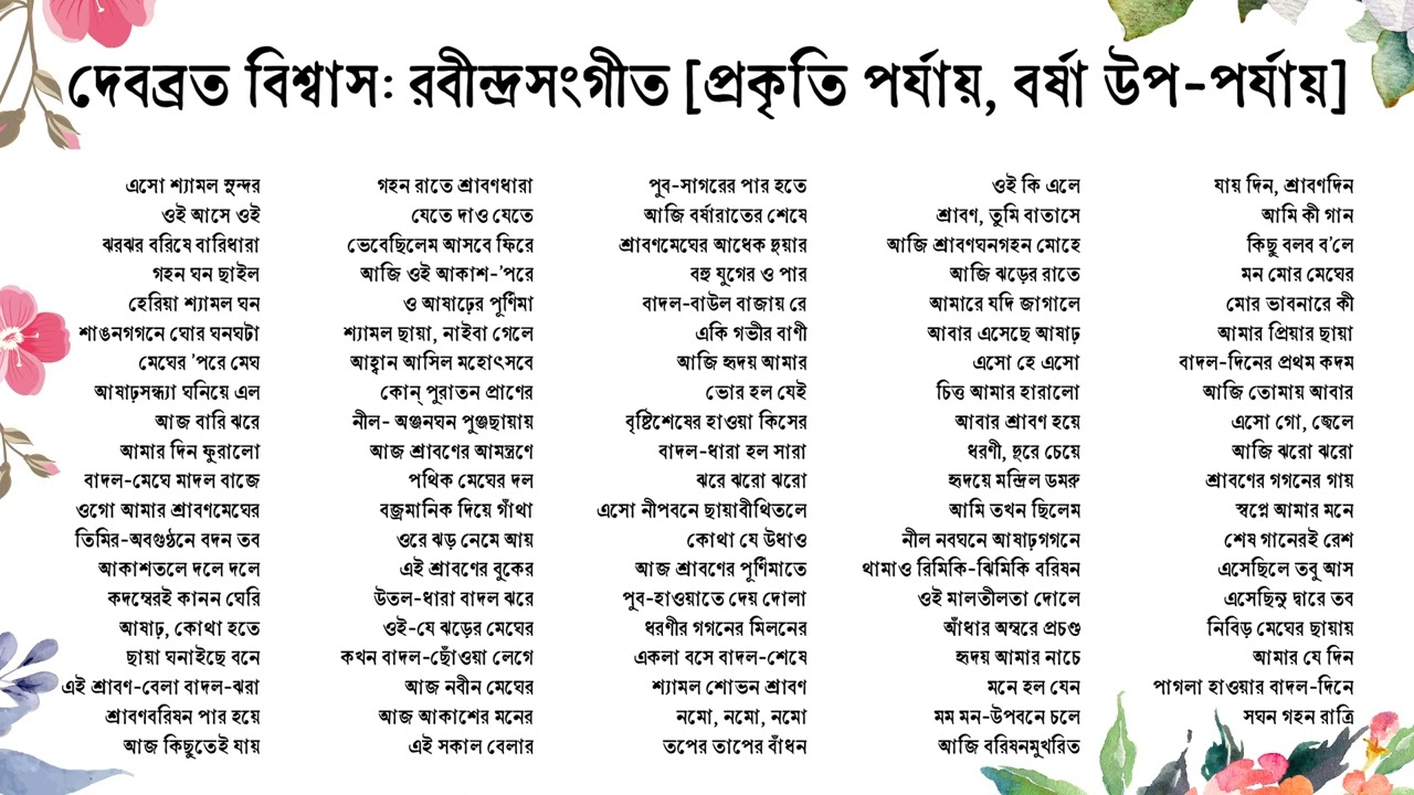 দেবব্রত বিশ্বাস এর কণ্ঠ নিঃসৃত রবীন্দ্রসঙ্গীত [প্রকৃতি পর্যায়, বর্ষা উপ-পর্যায়]