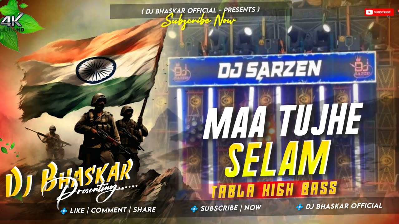 Dj Sarzen 15 August Testing | Maa Tujhe Salaam | Sound Check🔥Tabla High Bass Mix | Dj Bhaskar Remix