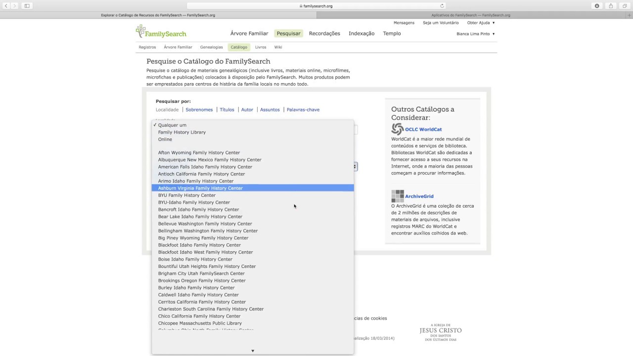 Pesquisa de Catálogo FamilySearch