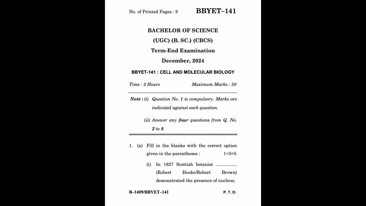 BBYET-141 Dec 2024 | IGNOU Previous Year Question Paper