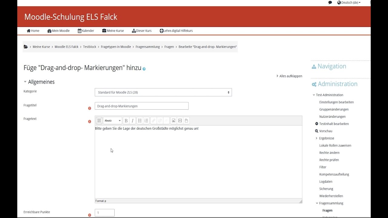 Prüfen mit Moodle: Drag-and-drop-Markierungen