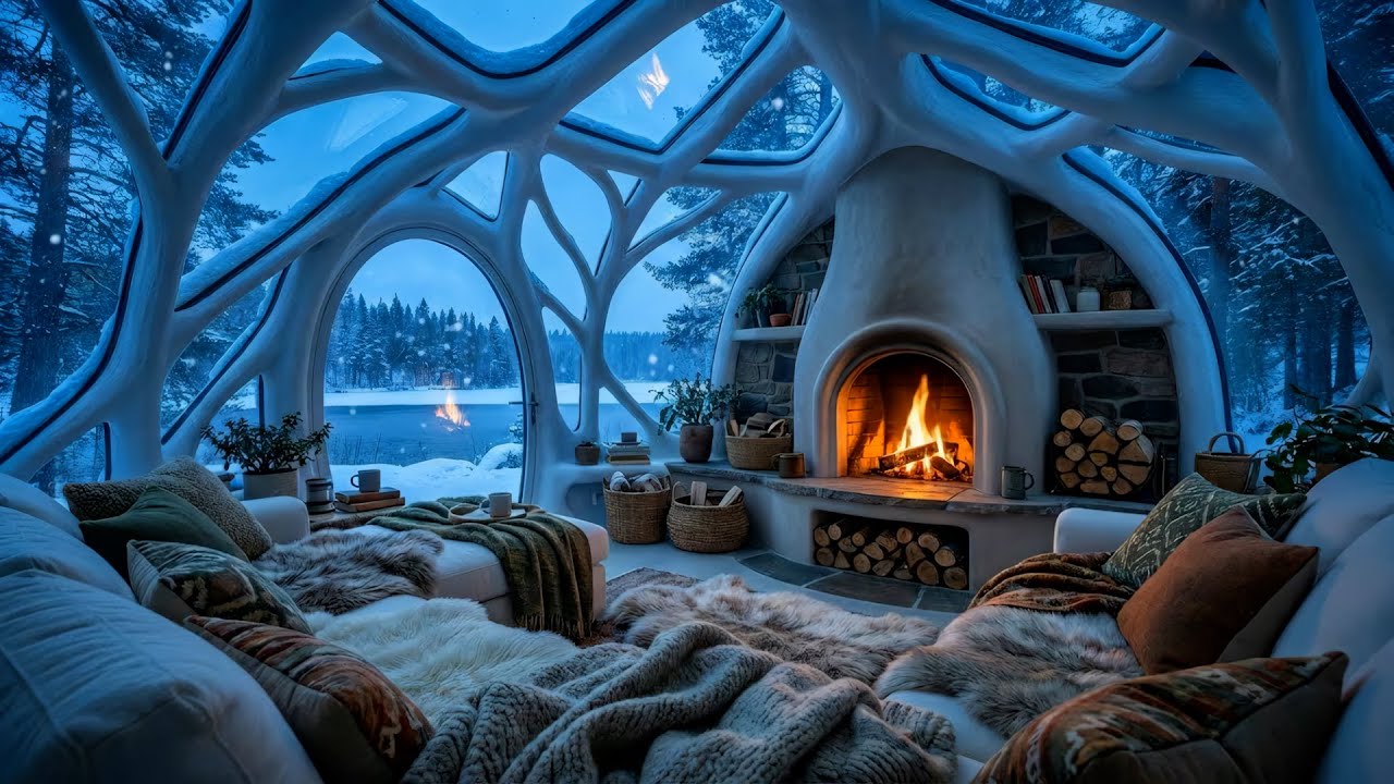 🎹 Ethereal Winter Piano Lounge | Crackling Fire & Piano Music (10 Hours) | Meditation Relax ❄️