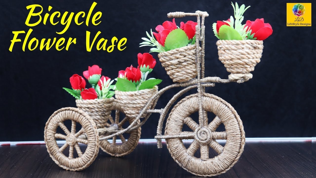 DIY Jute Bicycle Flower vase | Decorative Bicycle Flower Pot | Best Out Of Waste Jute Rope Craft