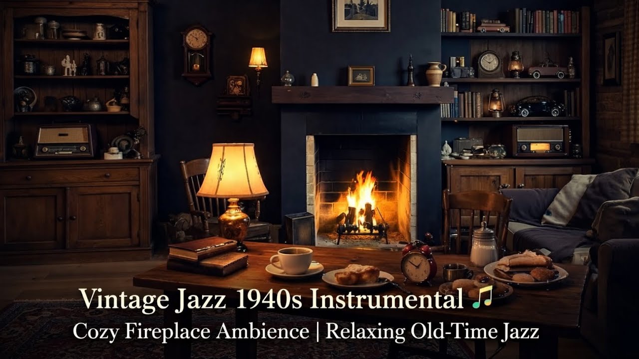 Vintage Jazz 1940s Instrumental 🎶 Cozy Fireplace Ambience | Relaxing Old-Time Jazz