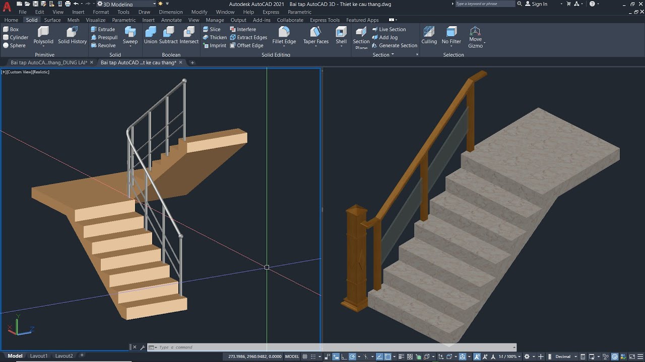 AutoCAD 3D | Vẽ cầu thang nhà phố