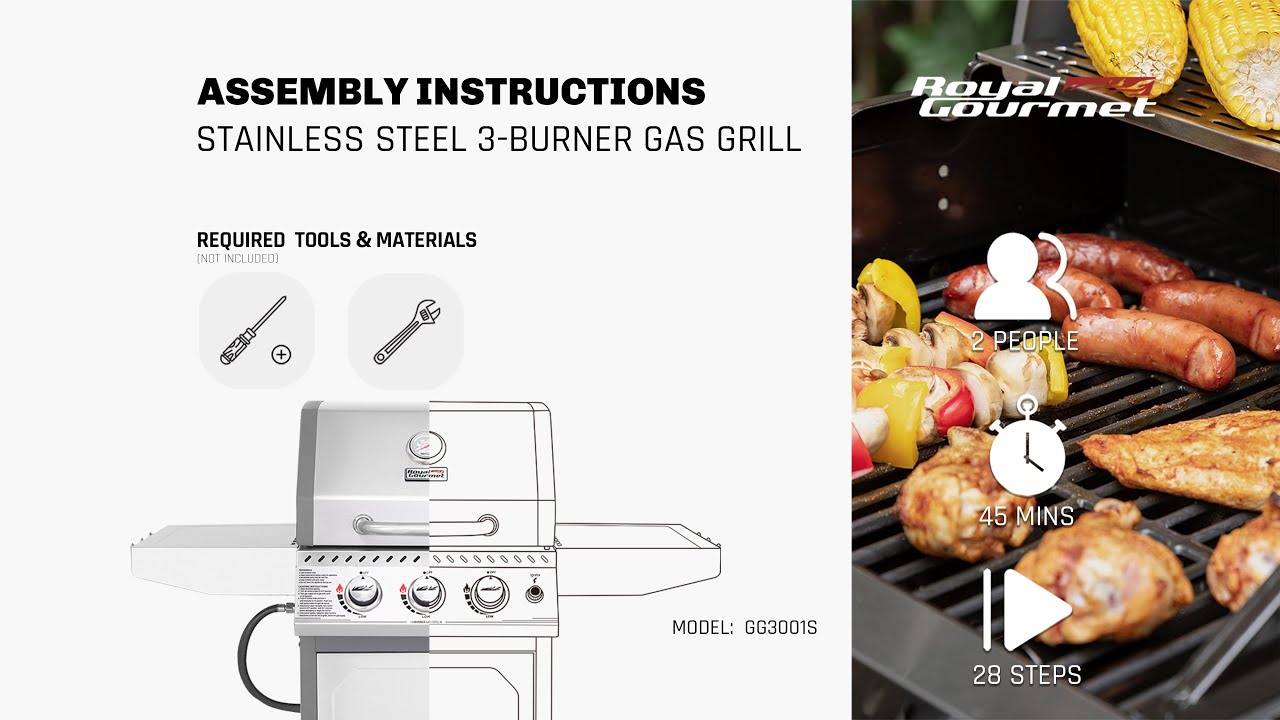 Royal Gourmet&reg; GG3001S Stainless Steel 3-Burner Grill | Assembly Instructions