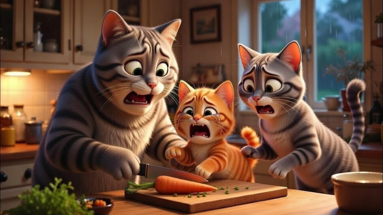 Baby Cat's First Kitchen Accident! 🍲😿 | Heartwarming Family Care & Love | Pixar-Style Animation 🐱❤️