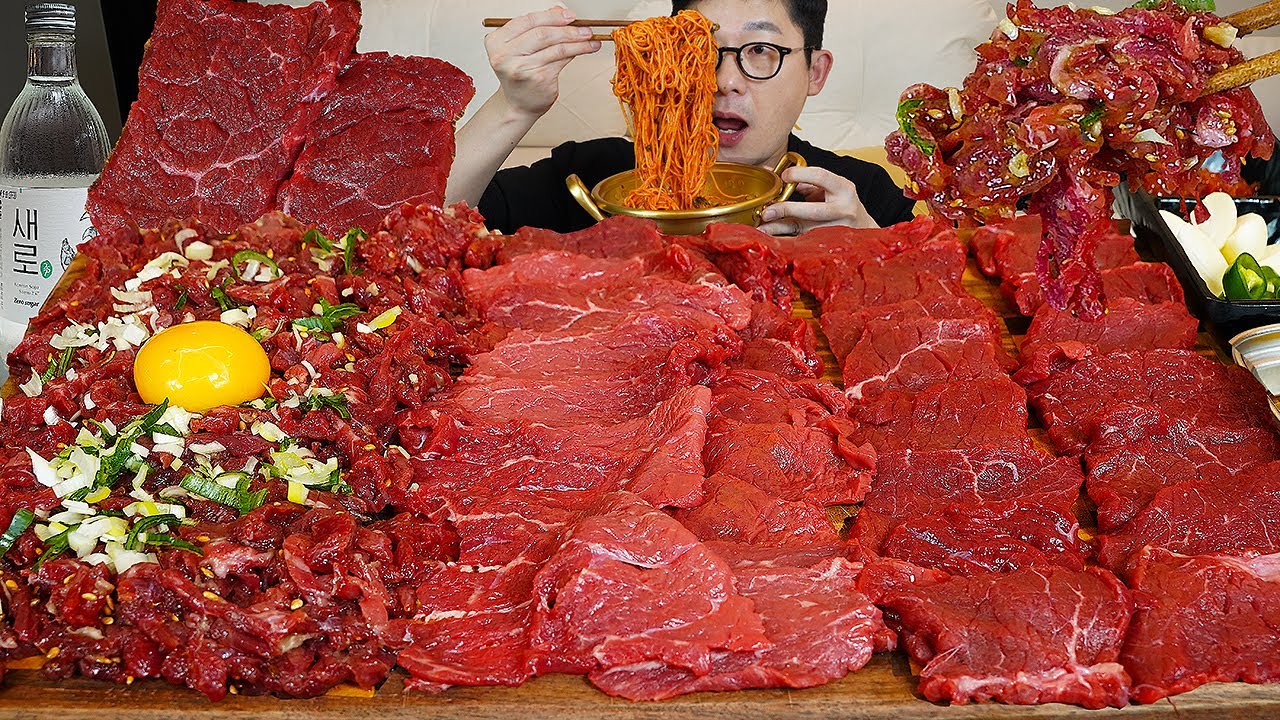 ASMR MUKBANGㅣRaw Beef & Spicy cold noodlesㅣEATING SHOW