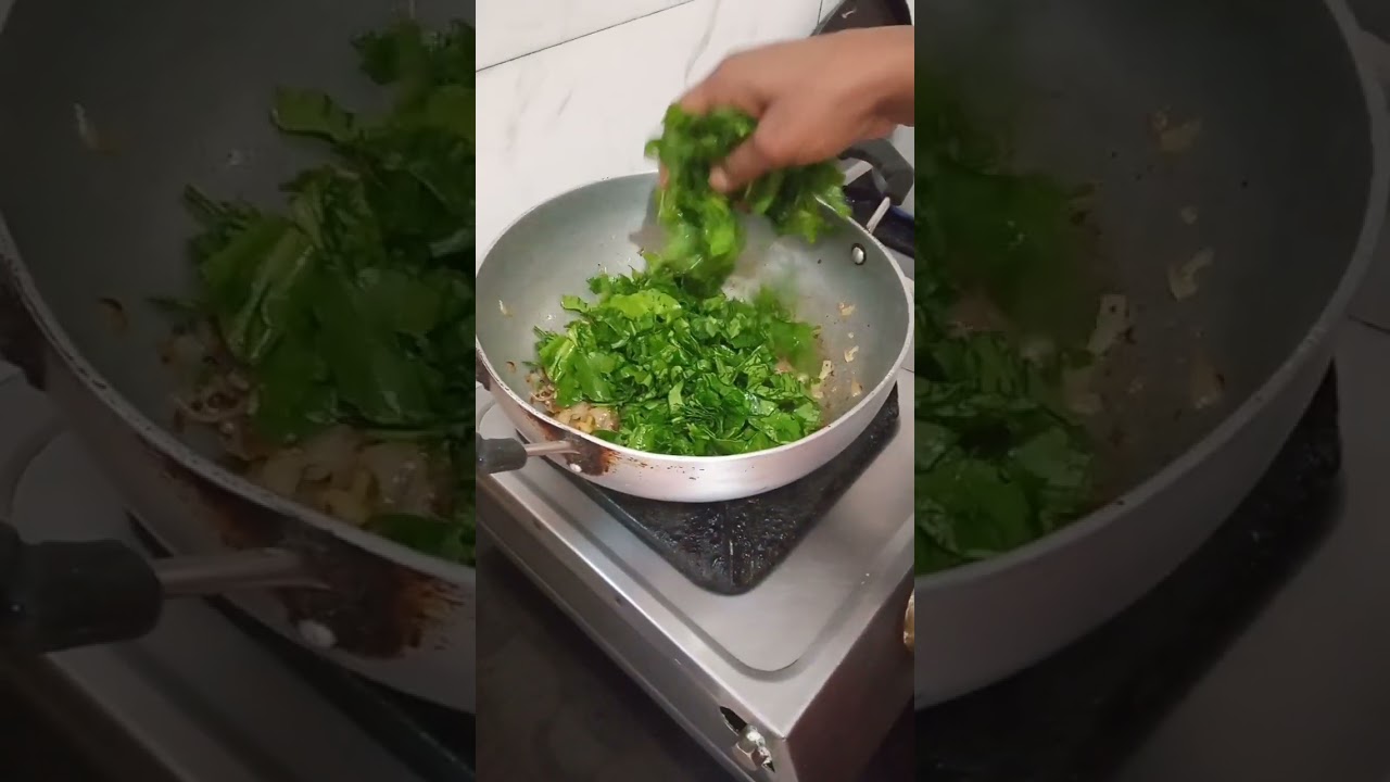 spinach fry 😋 very tasty and simple, healthy spinach fry less oil #telugu cooking#subscribe