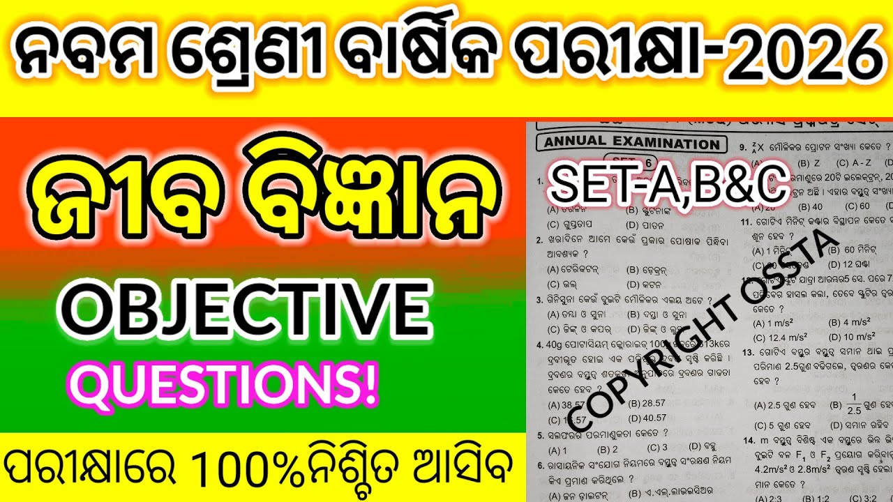 9th class annual exam science question paper 2026/ossta copy right question 