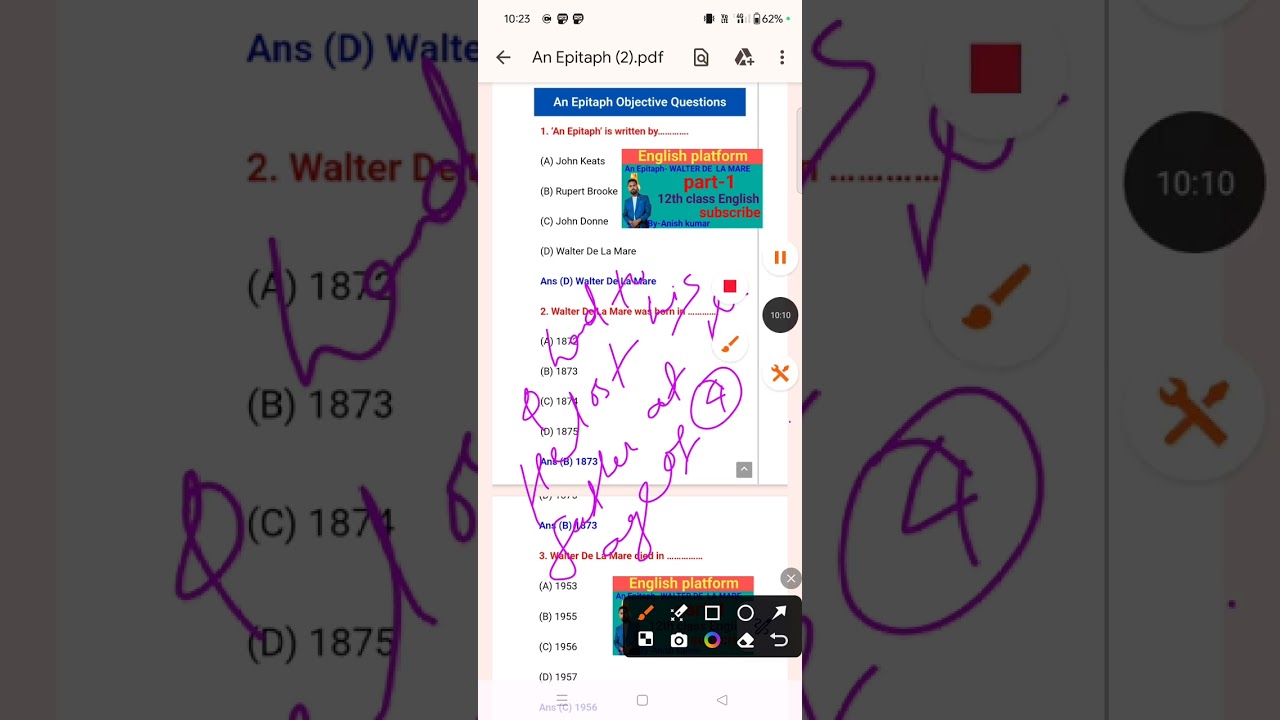 An Epitaph objective questions for 12th board exam #English platform# 