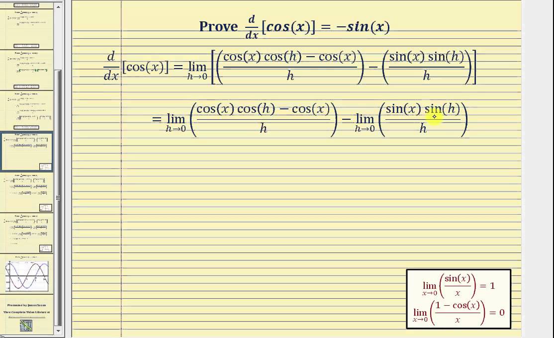 Proof - The Derivative of Cosine:  d/dx[cos(x)]