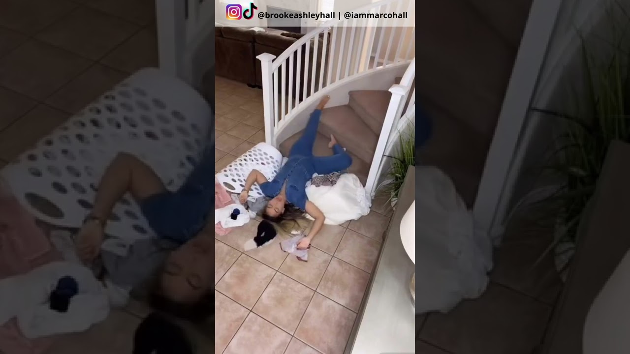 Falling down the stairs while pregnant for my husband's reaction #Shorts