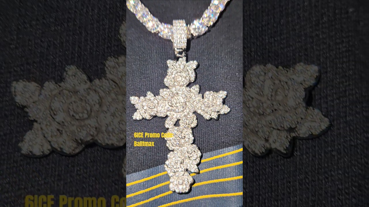 6ICE 5mm Moissanite Tennis Chain Paired With Their Moissanite Rose Cross Pendant! 