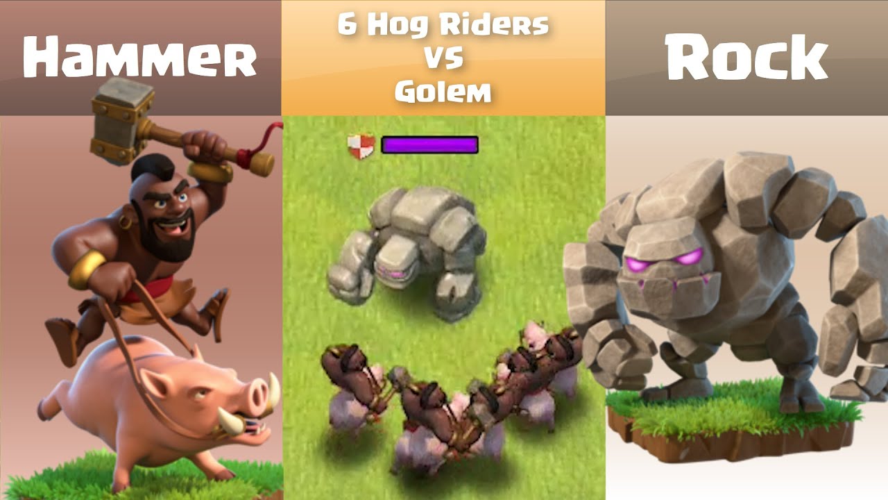 Every Level Hog Rider VS Every Level Golem | Clash of Clans