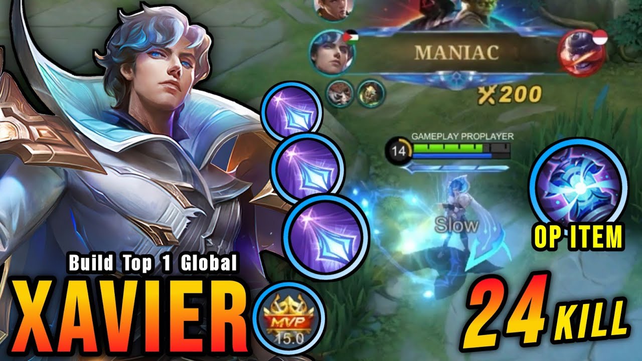 24 Kills + MANIAC!! OP Xavier with this Item (INSANE LIFESTEAL) - Build Top 1 Global Xavier ~ MLBB