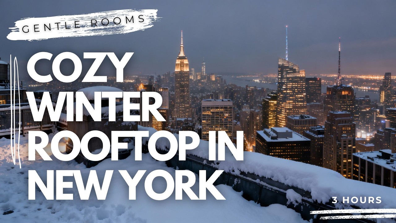 Cozy Winter Rooftop in New York ❄️ Snowfall Over the City | 3 Hours Relaxing Ambience