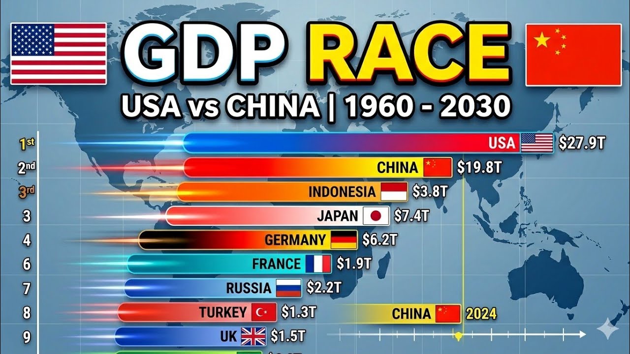 Top 10 Countries by GDP (1960&ndash;2026) | Bar Chart Race