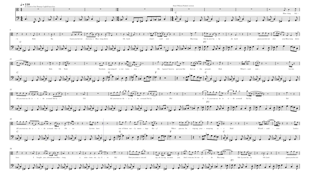 MUSTANG SALLY in C bass transcript