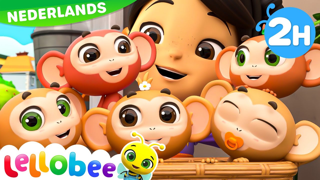 Vijf Kleine Aapjes | Lellobee Nederlands | Kinderliedjes | Leervideo's voor kinderen