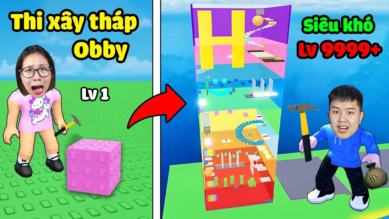 Thi xây tháp obby troll cao 100000m siêu khó xem ai xây giỏi nhất bqThanh Cao Tít Ốc Thua