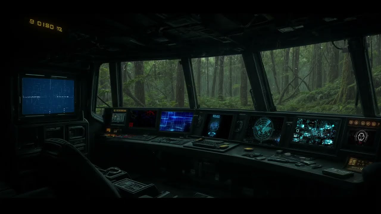 🌌🌧️ Sci-Fi Jungle Command Center | Immersive Rain Ambience for Deep Focus & Concentration