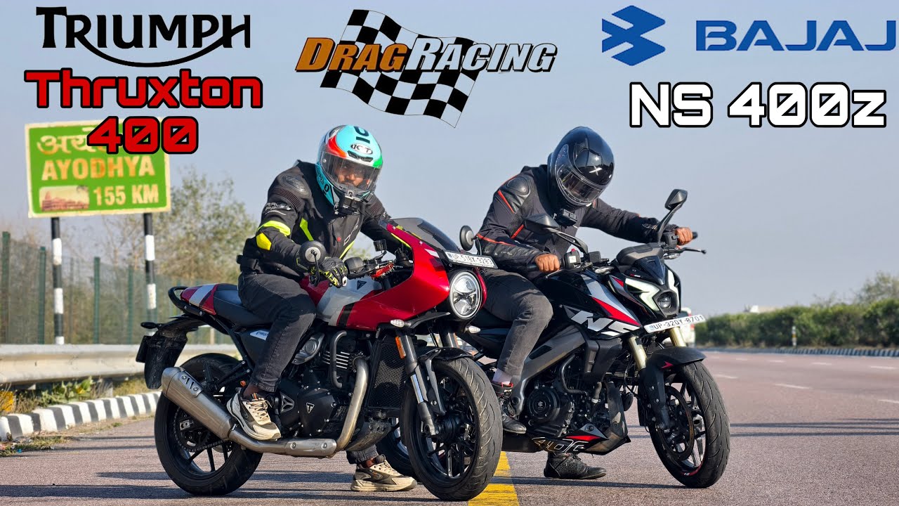 Triumph Thruxton 400 vs Bajaj Pulsar Ns400z || Drag Race || Cafe Racer vs Naked sport