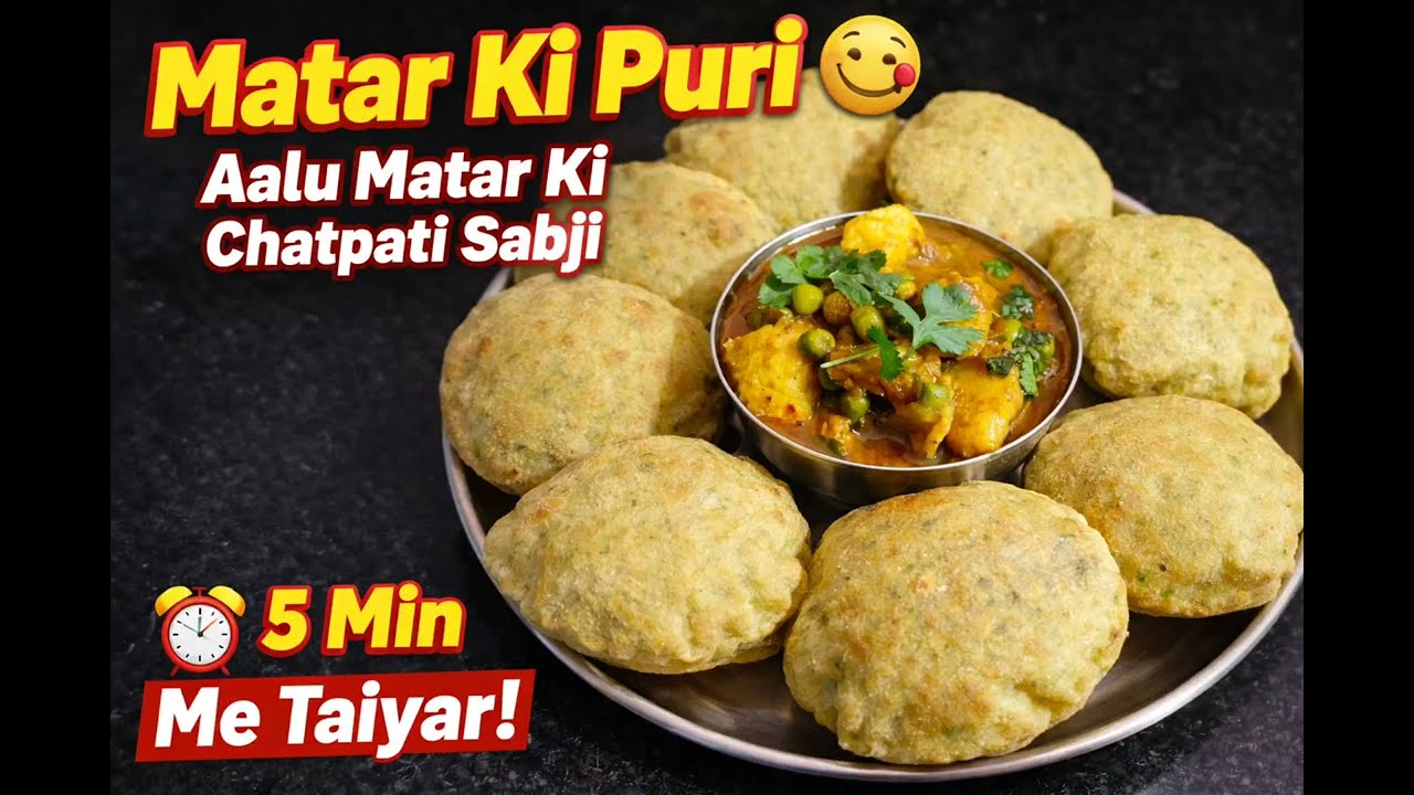 Matar ki puri aur allu ki sbji in just 5min
