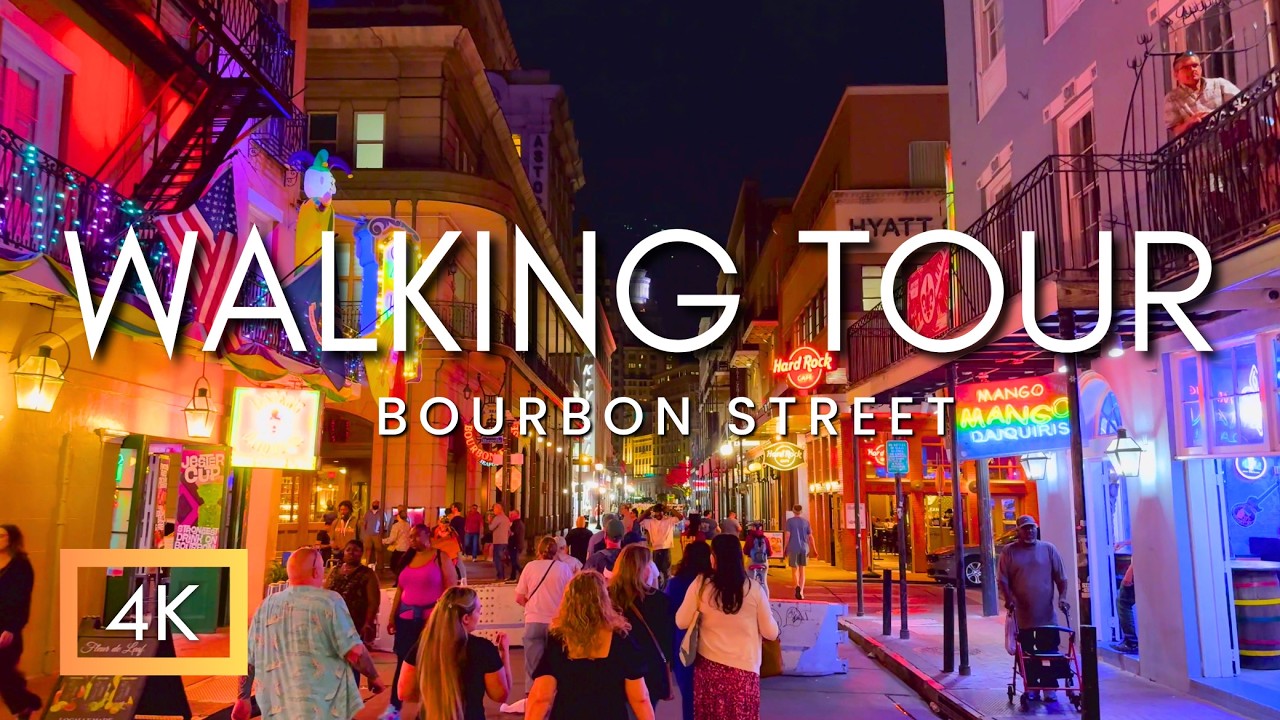 Late Night Walk at World-Famous Bourbon Street in New Orleans, Louisiana | Ambient Sounds, 4K