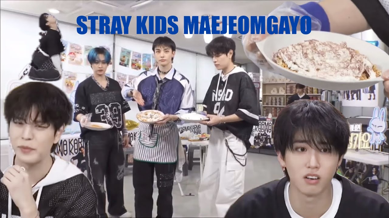 Stray Kids making ramen ttang and playing tissue blowing game on maejeomgayo