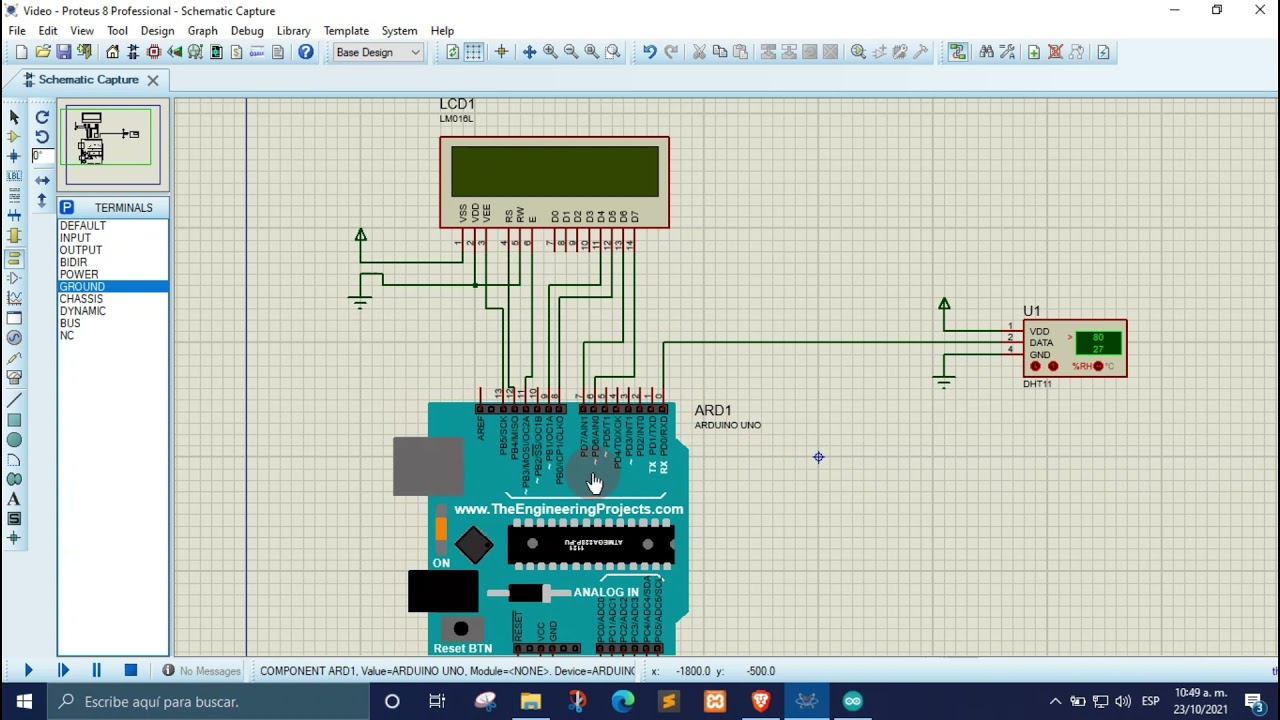 Sensor de temperatura y humedad en proteus, con arduino