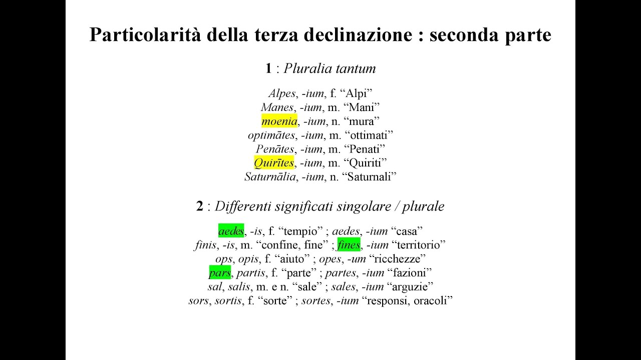 Particolarità della terza declinazione dei nomi in Latino : 