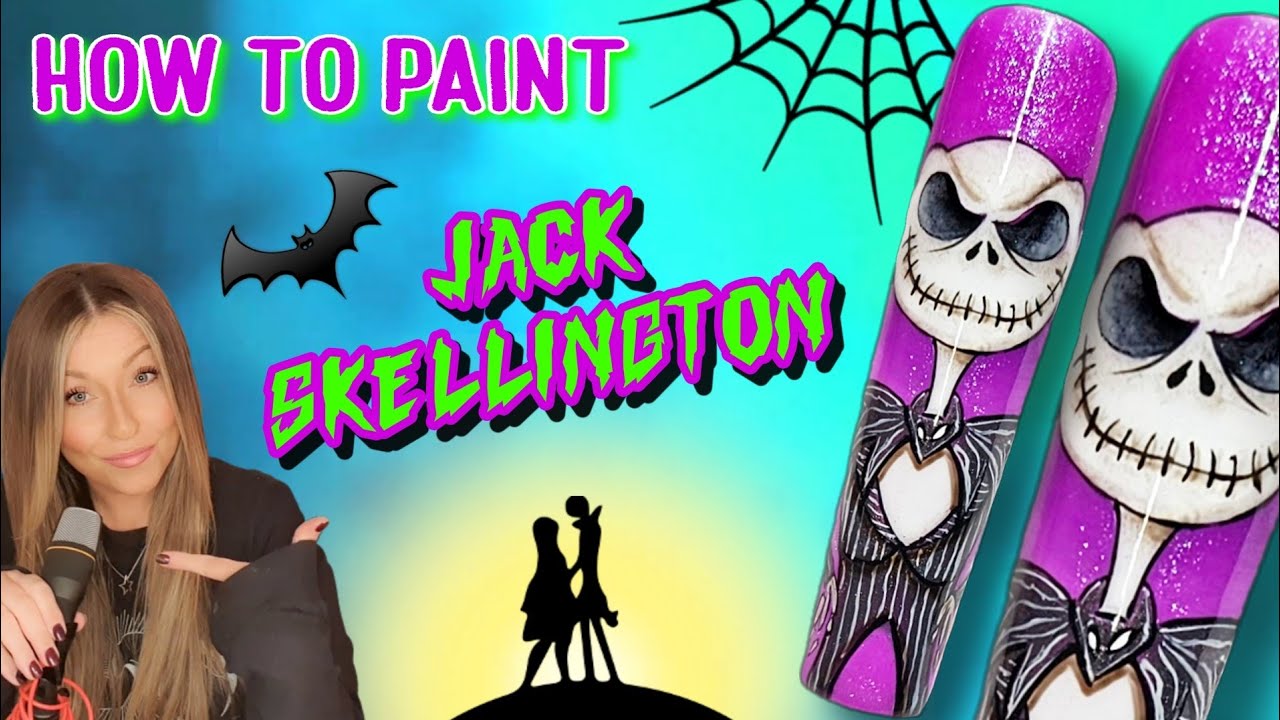 💀 Jack Skellington Nails | Nightmare Before Christmas | How To Paint | Halloween Nail Art Design