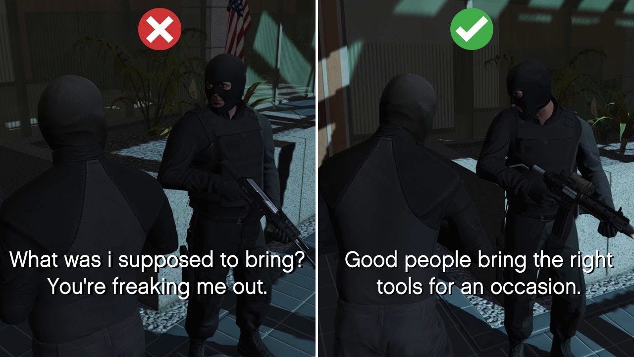 GTA 5 - Bad Gunmen vs Good Gunmen In Choosing Weapons During The Bureau Raid (Dialogues)