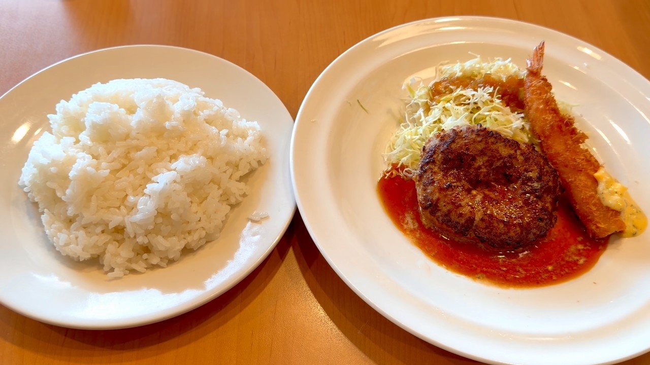 $4.5 Japanese Salaryman Cheap Lunch at Gusto | Teriyaki Hamburg Steak & Fried Shrimp Set($4.54/¥710)